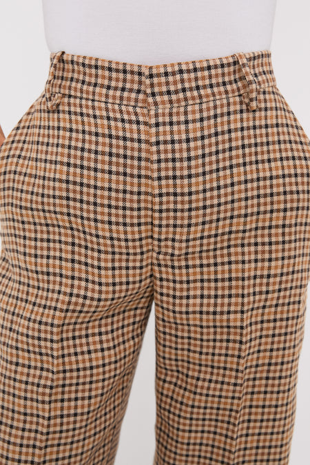 Country Plaid Linen Tweed Woven Standard Flare Pants
