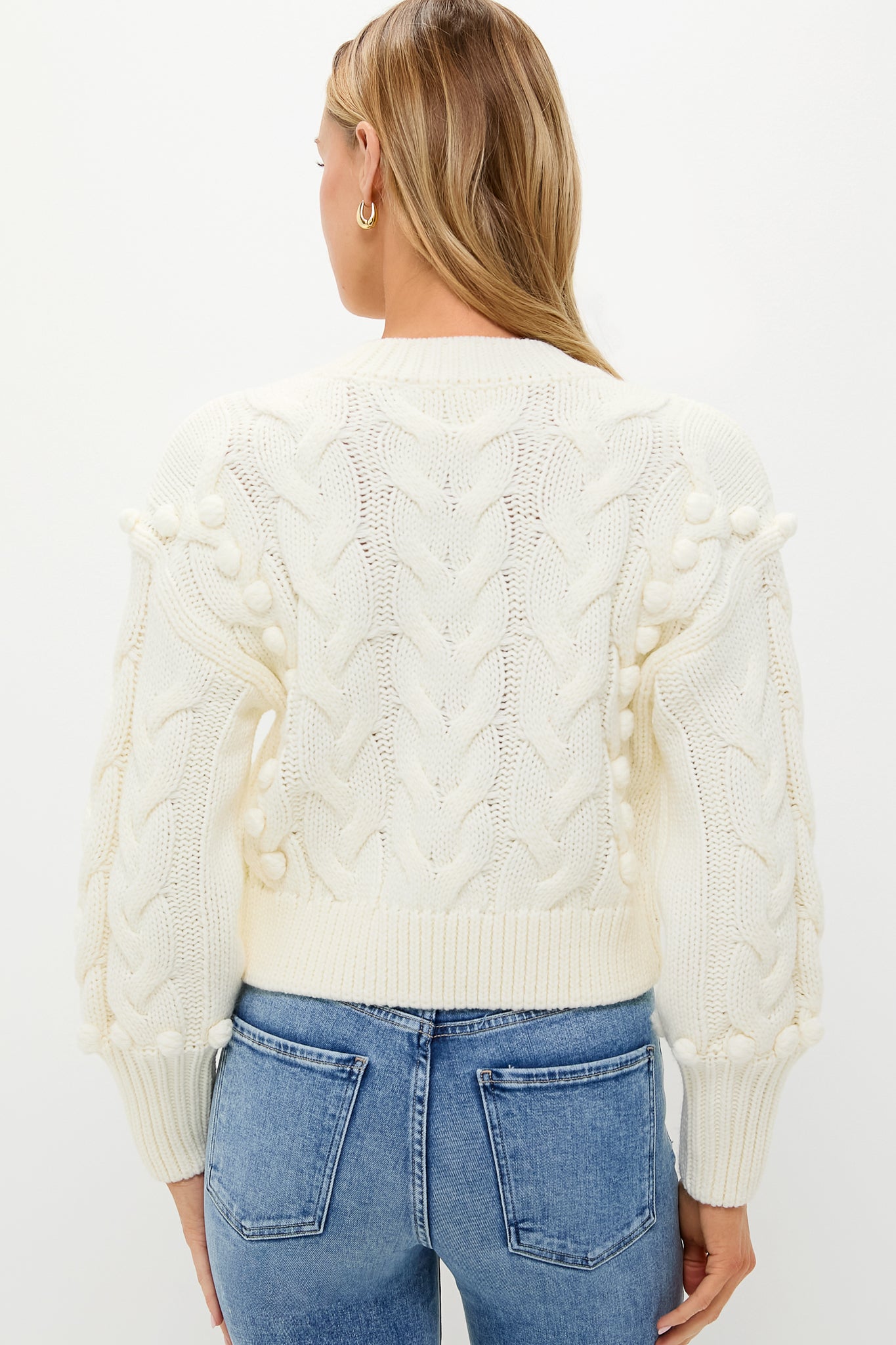 Ivory Cable Knit Cropped Contessa V-Neck Sweater | Hyacinth House