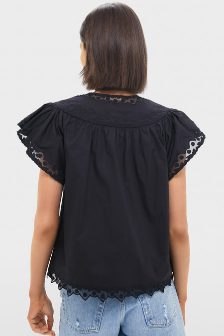 Noir Effie Flutter Sleeve Top