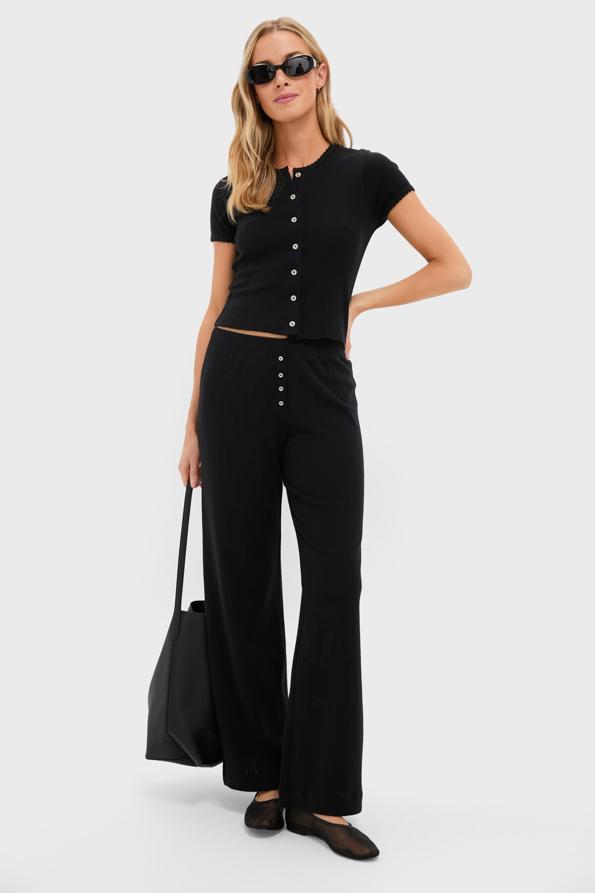 Black Pointelle Short Sleeve Cardigan
