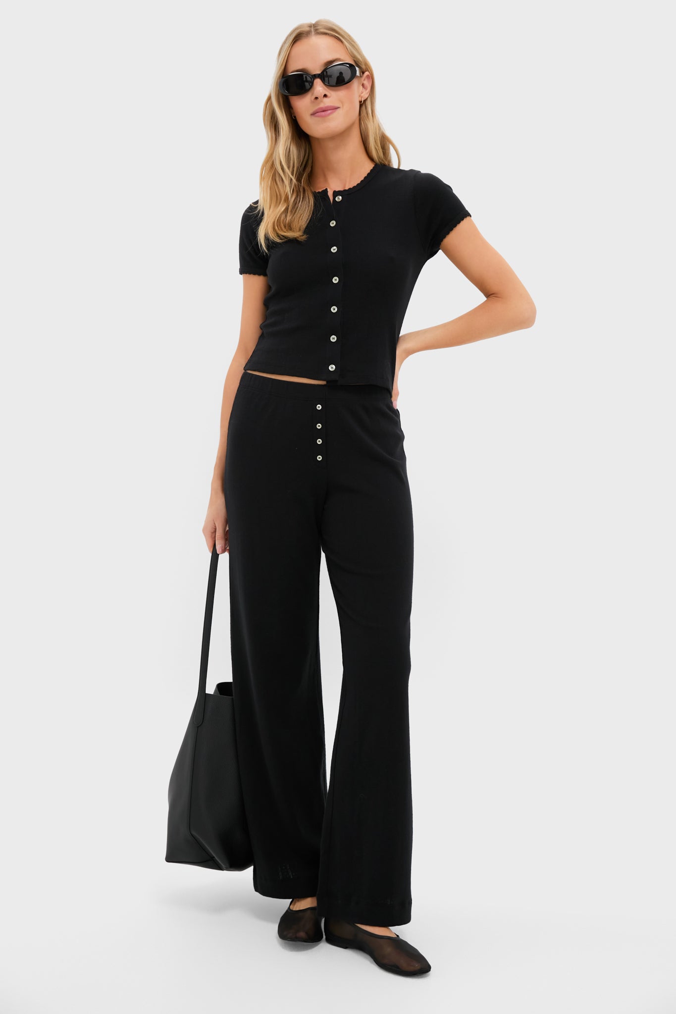 Black Pointelle Short Sleeve Cardigan