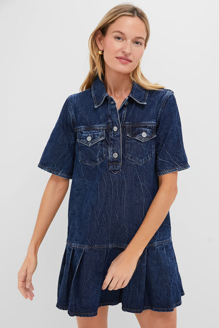 ganni broderie anglaise denim mini dress GANNI Broderie Anglaise Denim Mini Dress