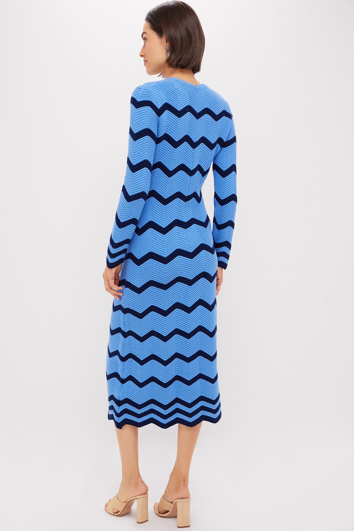 Cornflower Blue & Navy Zig-Zag Stripe Callan Knit Midi Dress