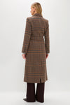 Brown Plaid Kolina Long Coat with Belt