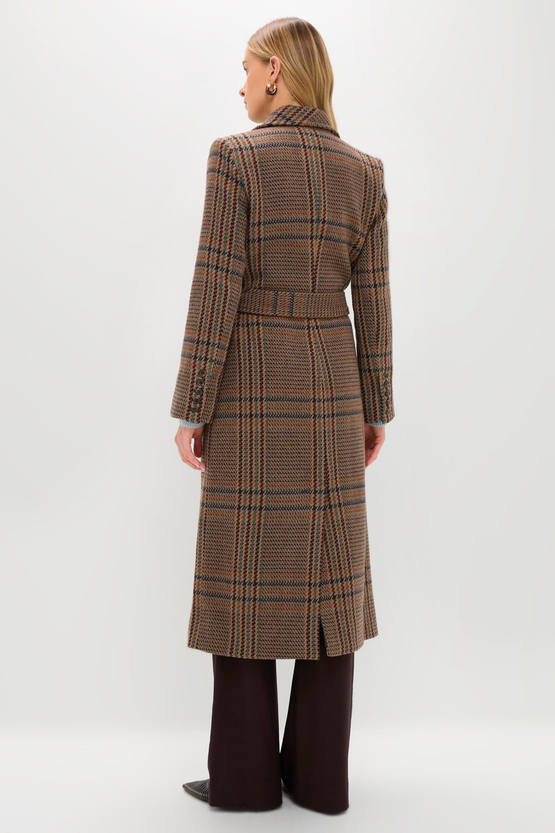 Brown Plaid Kolina Long Coat with Belt