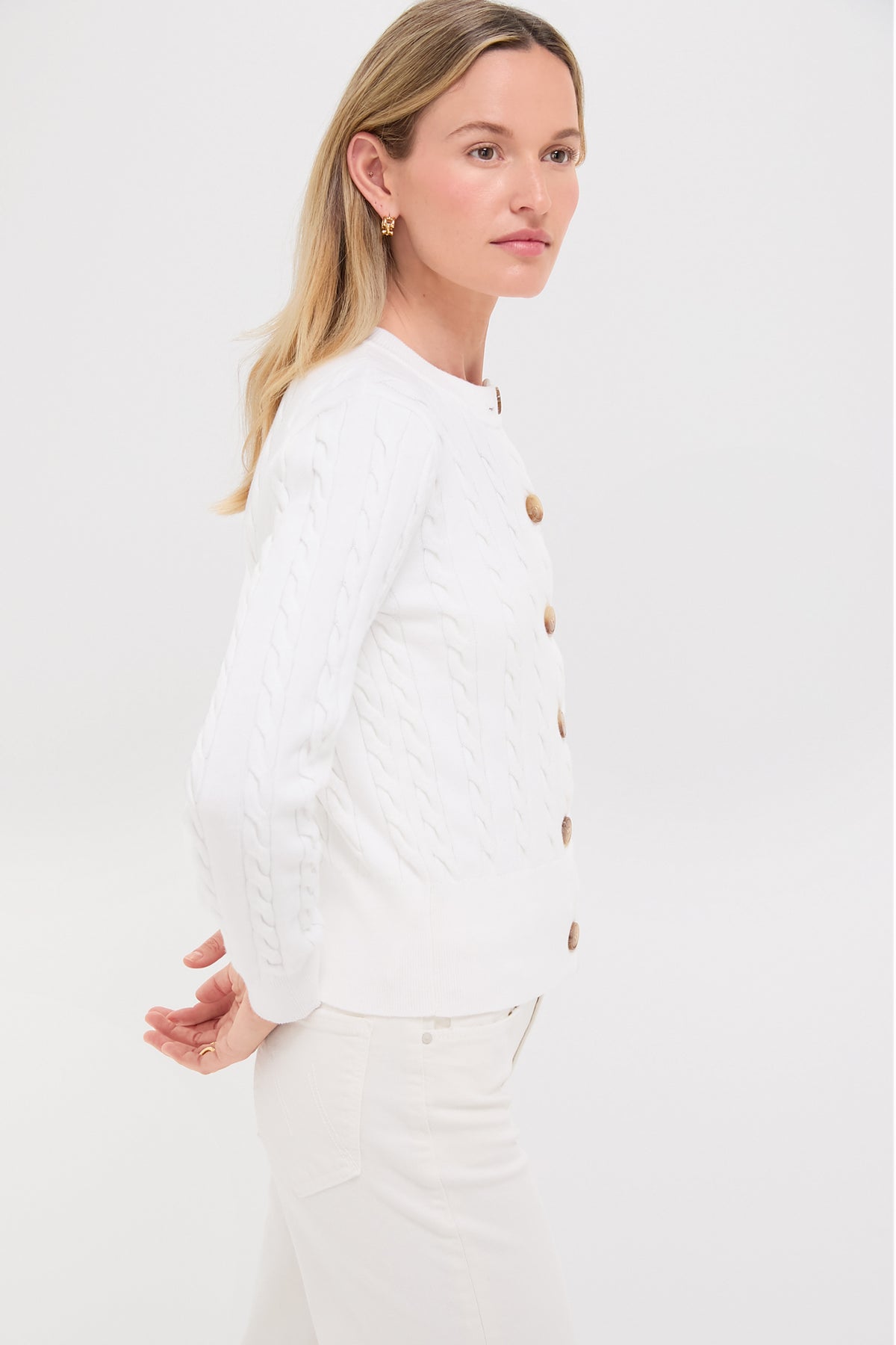 Sea Caleb Cable Knit Tie Front Cardigan in Ivory