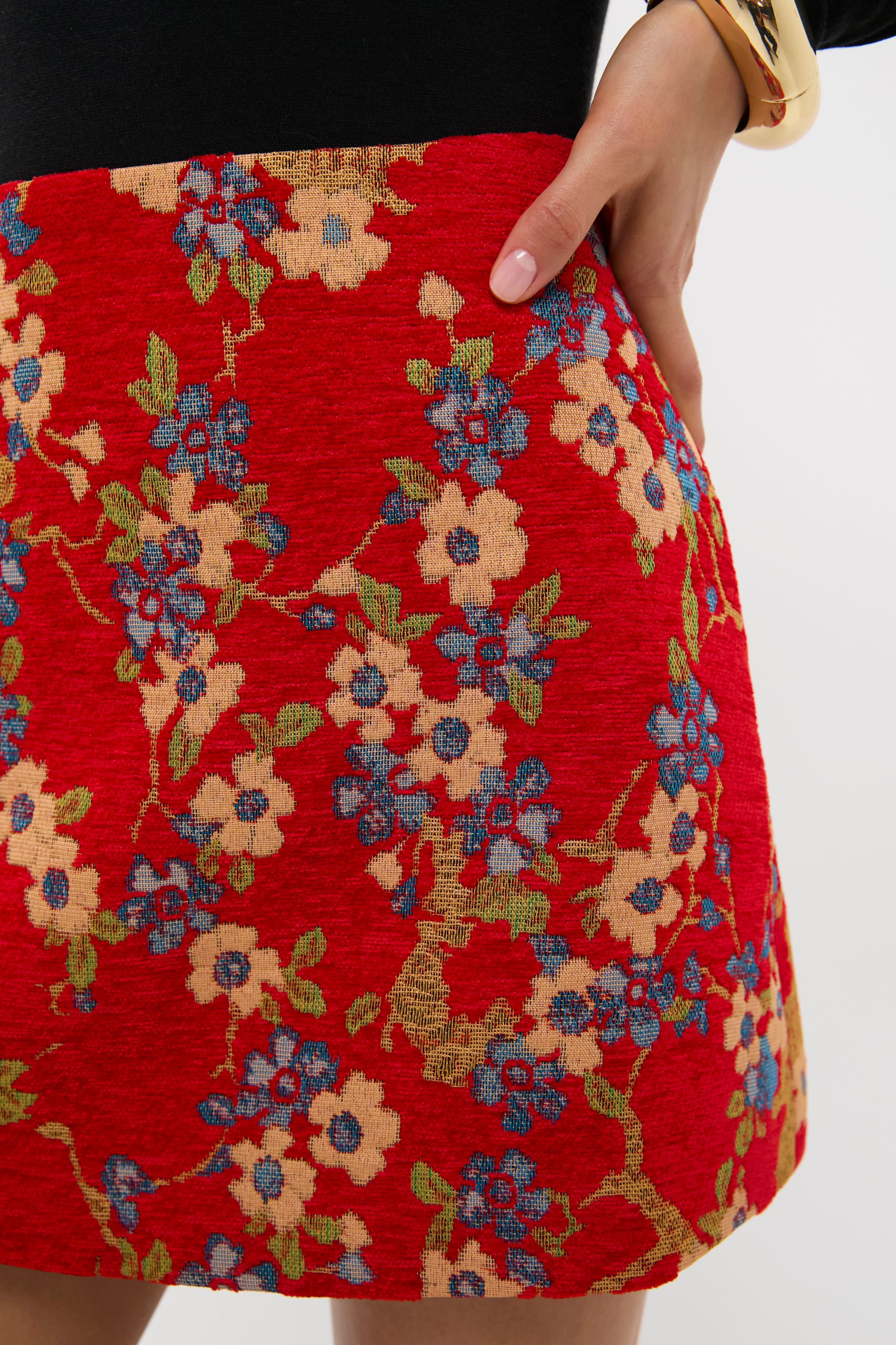 Sakura Blossom Chenille Jacquard Meg A-Line Mini Skirt