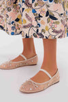Cream Mesh with Clear Rhinestones Leonie Flats