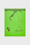 Green cover of The Giving Tree by Shel Silverstein, published by Graphic Image, features a child reaching for an apple from a tree on this classic children's book.