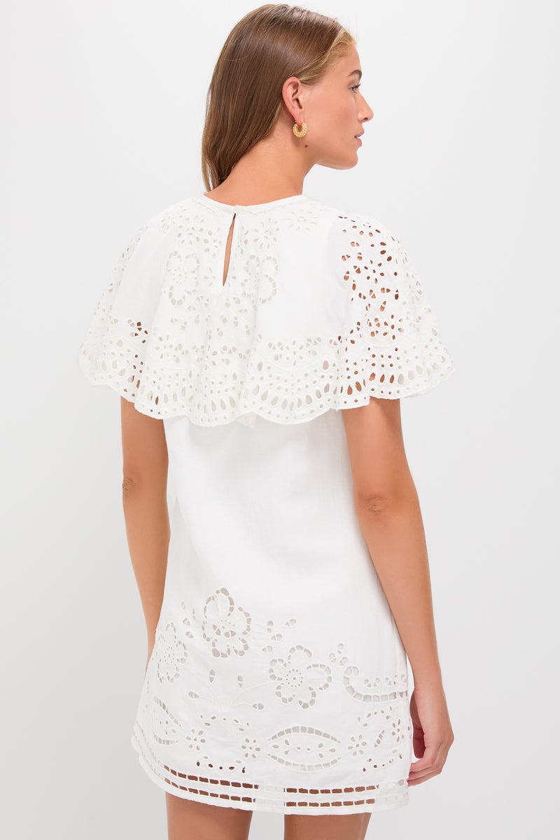 White Lula Embroidery Short Sleeve Mini Dress
