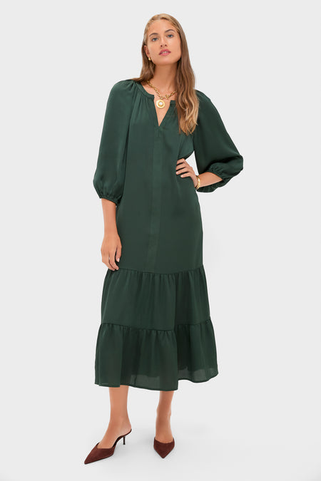 Dark Green Hammered Satin Lyles Dress