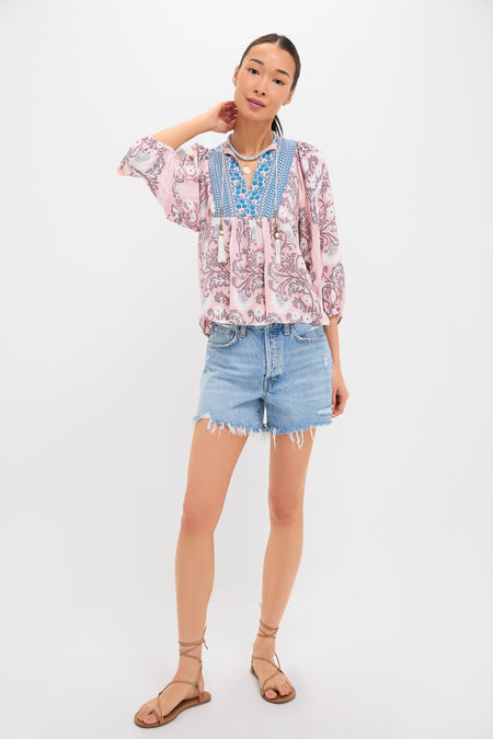 Salmon Teal Printed Macey Top