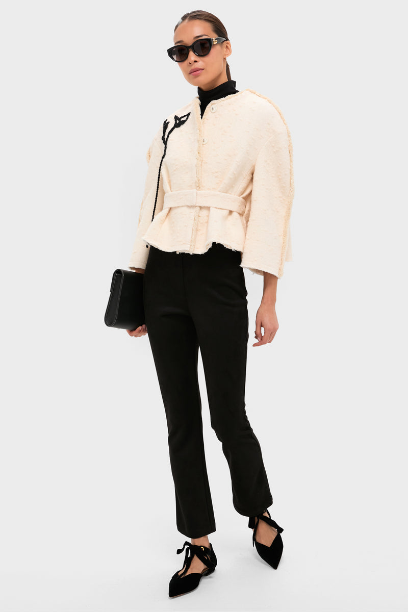Ivory Cocoon Cropped Belted Jacket