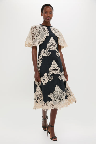 Black Medina Lace Midi Dress