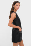 Black Taffeta Embellished Trim Mini Dress