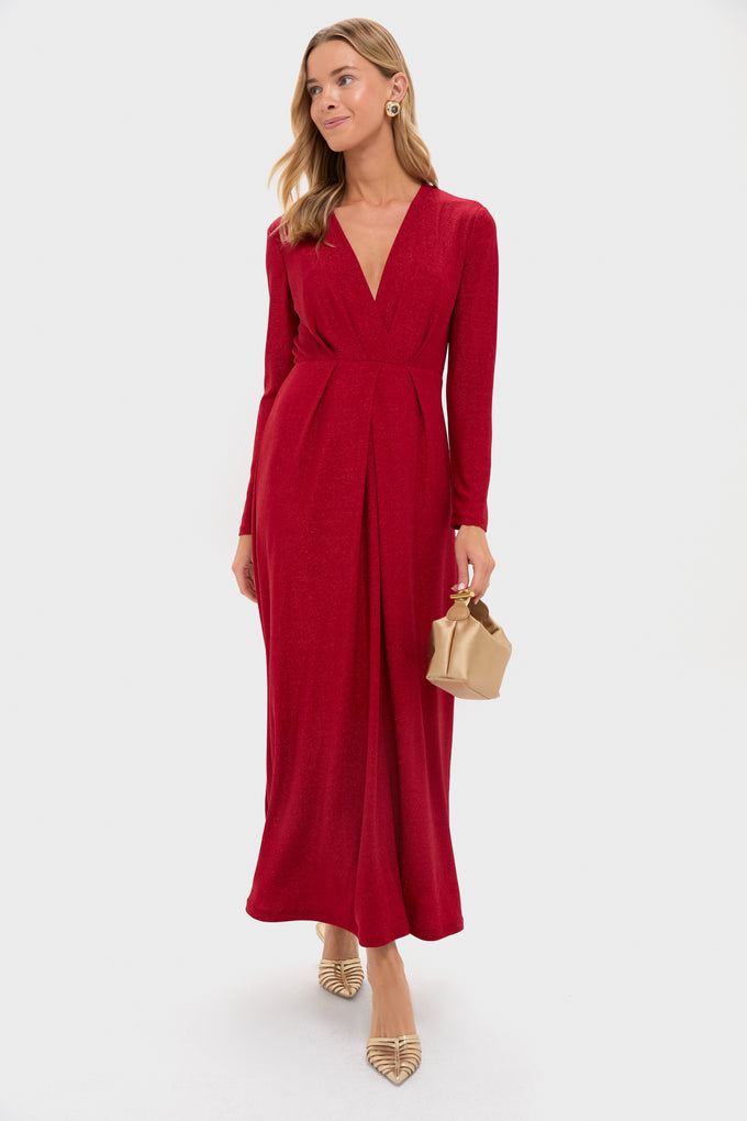 Red Shimmer V-Neck Angelina Gown