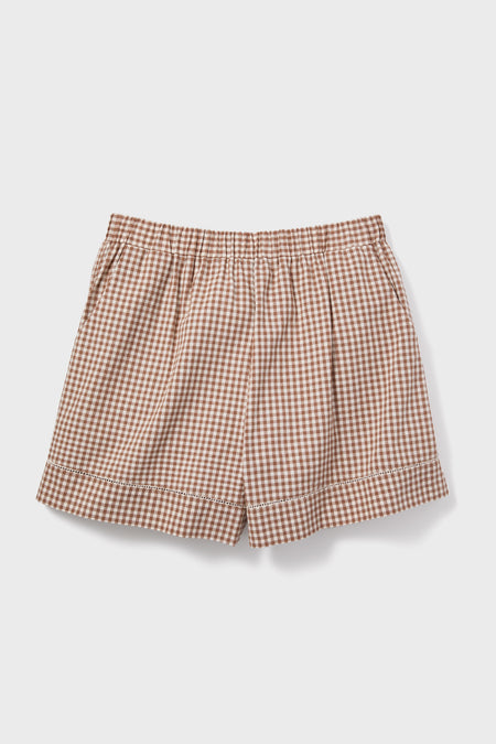 Mocha Cotton Gingham Augusta Shorts