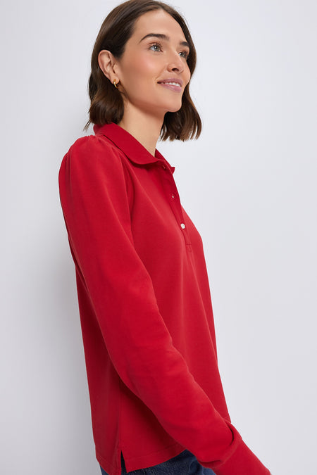 Red Long Sleeve Pique Puff Sleeve Peggy Polo