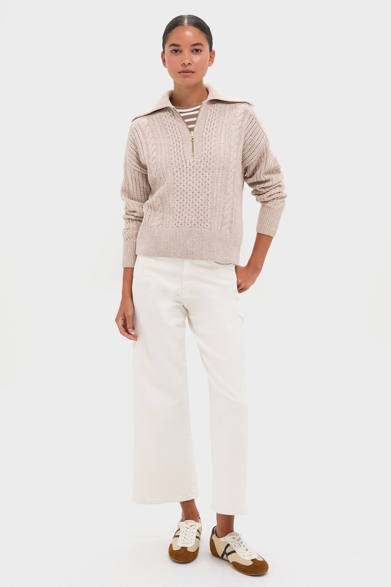 Parchment Camello Relaxed Cable Half Zip