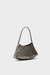 Covert Foil Rosanna Mini Croce: A classic, high-end shoulder bag with effortless woven leather design, featuring a fun metallic gray tone and braided strap, perfect for any occasion.