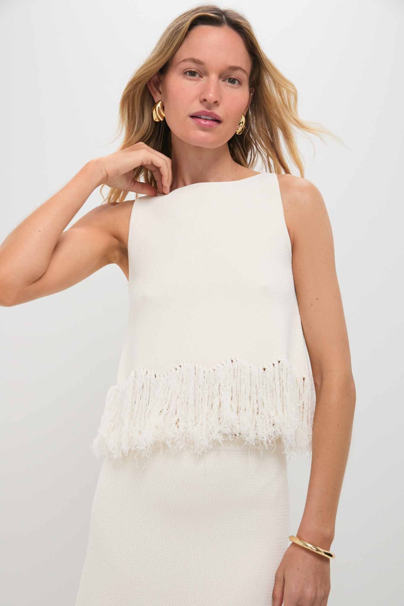 Parchment Kelany Fringe Knit Top | CLEA