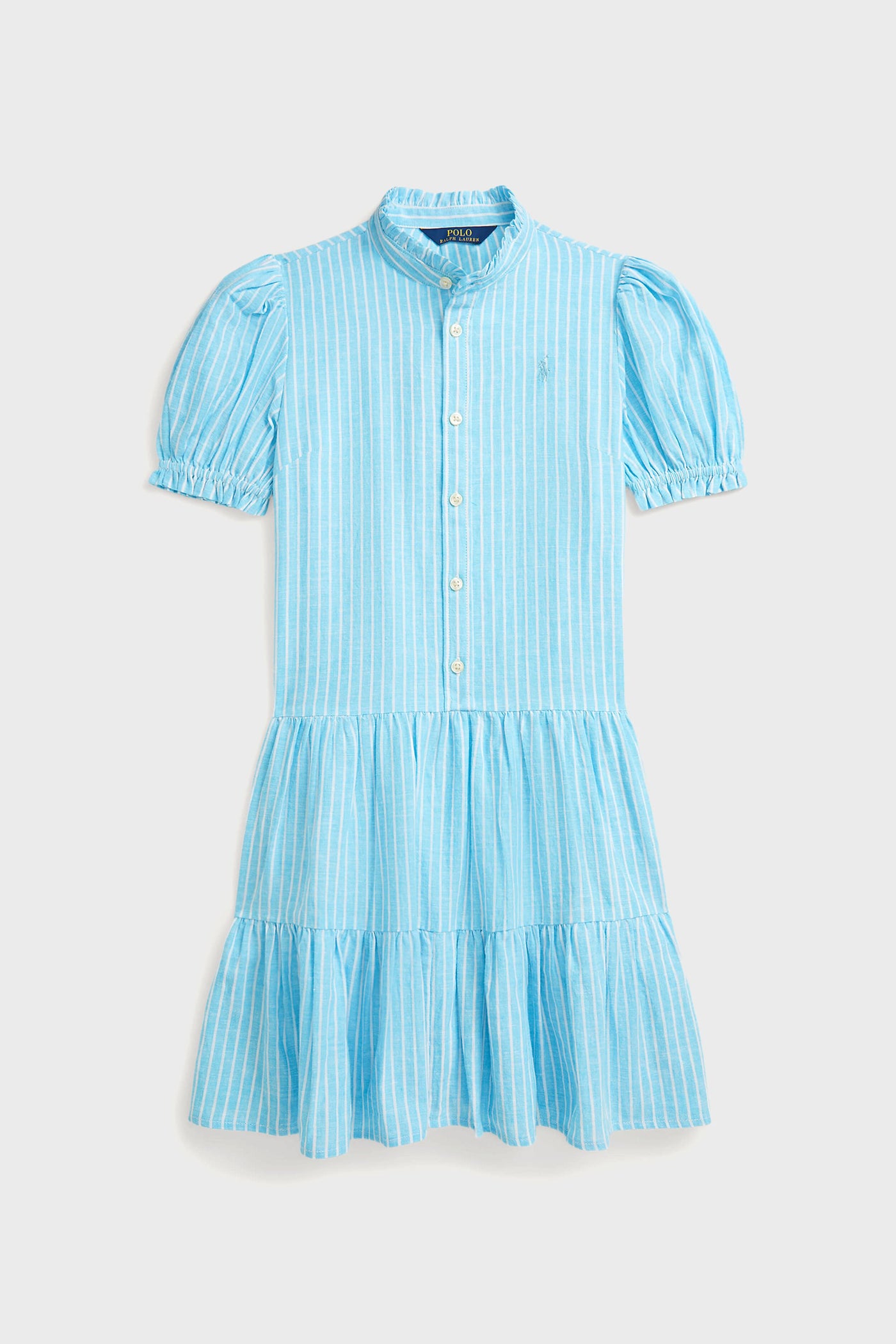 Girls Ruffle Collar Short-Sleeve Tiered Striped Dress