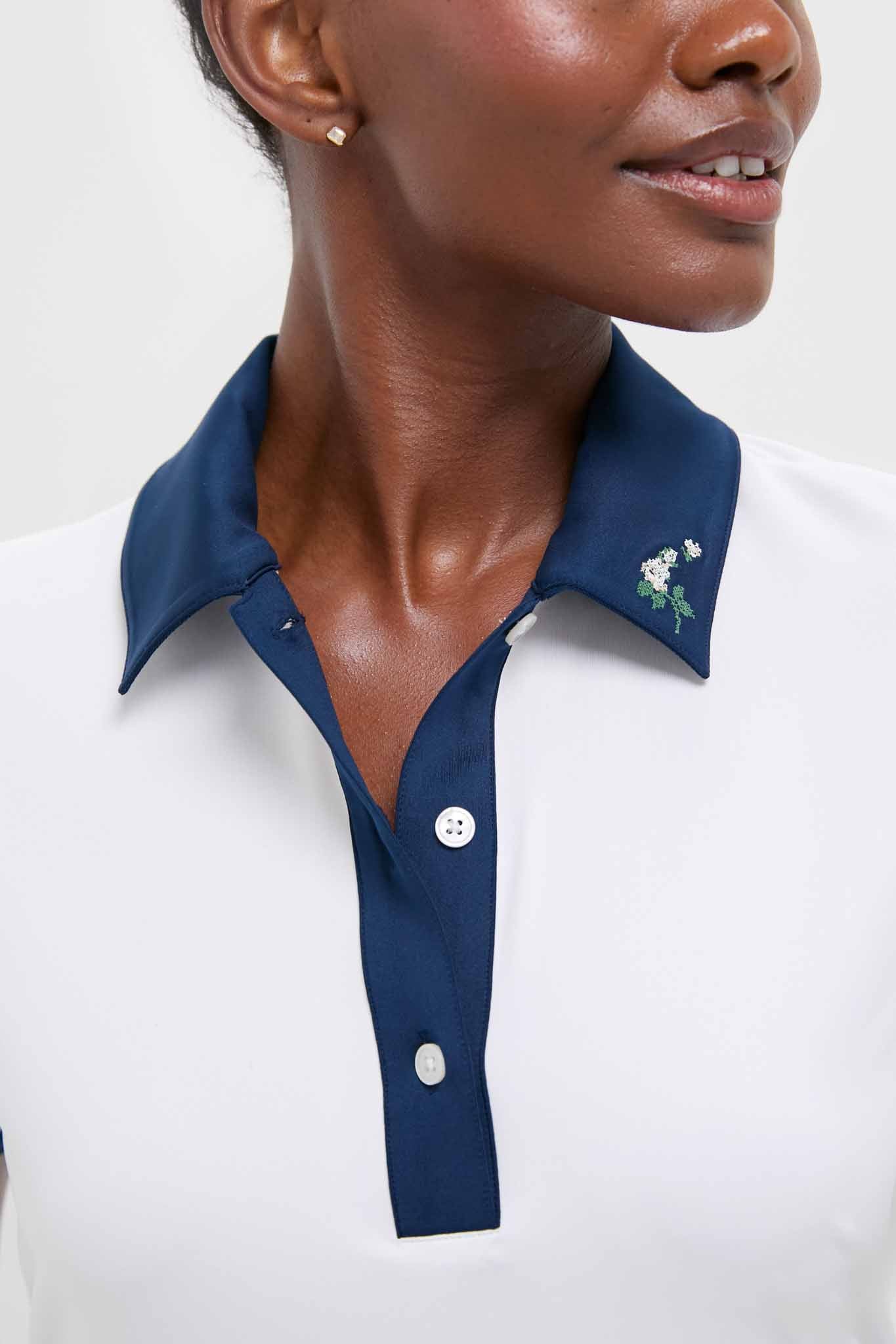 White and Blue Performance Jersey Zoe Polo
