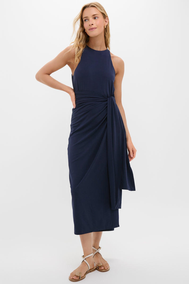 Navy Knit Tie Front Brinley Dress