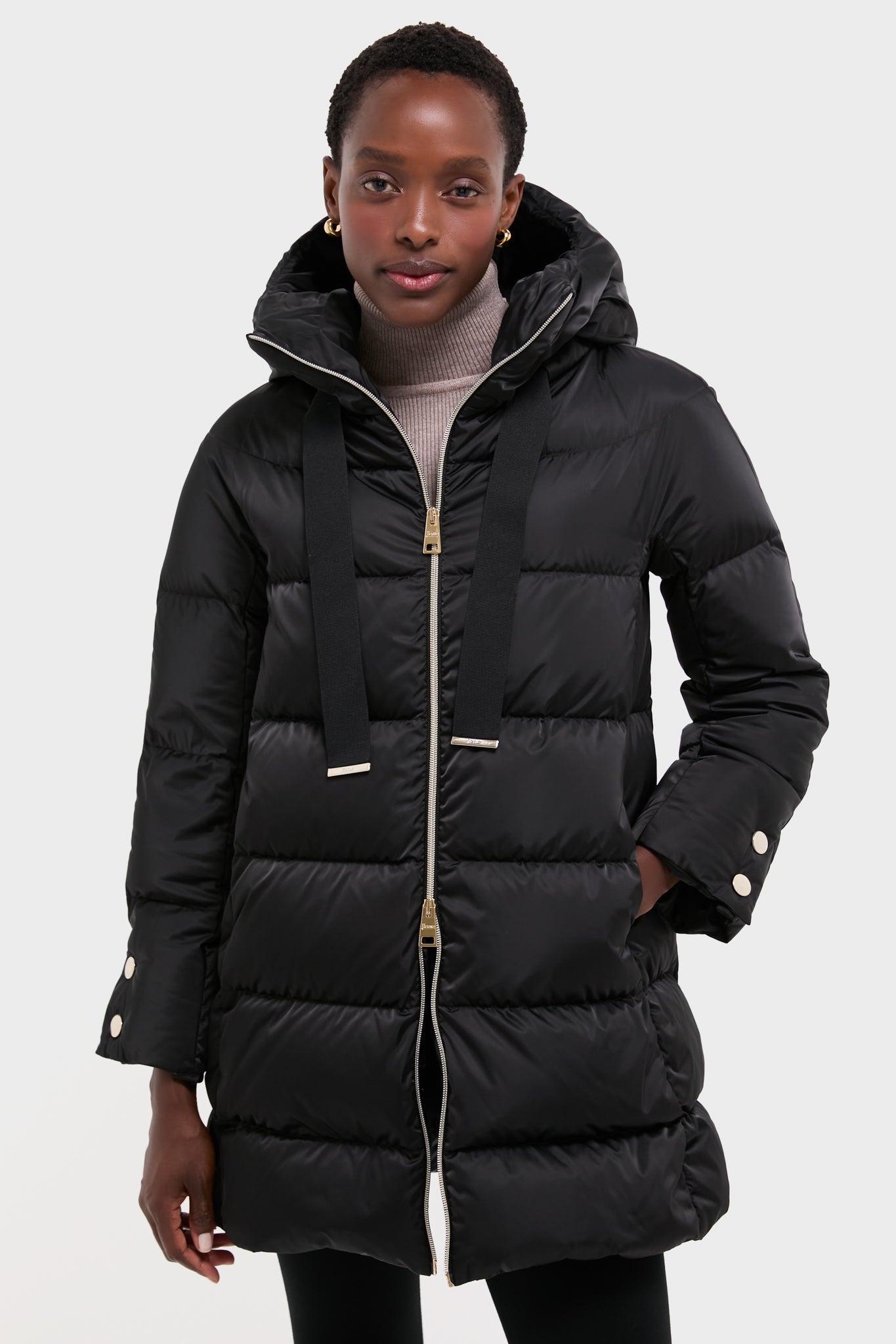 Black Sateen Nylon Hooded Coat