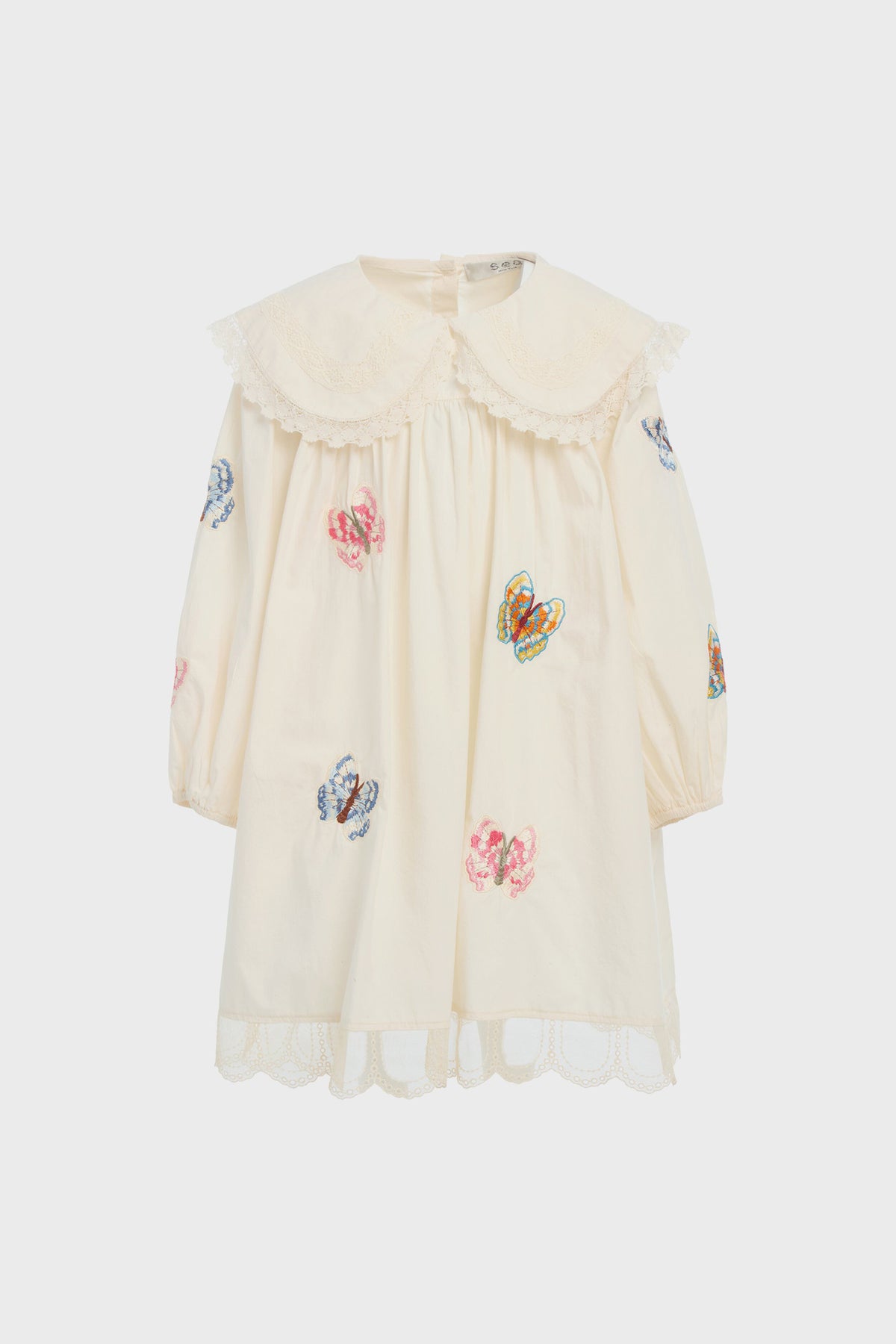 Cream Macey Embroidery Long Sleeve Dress