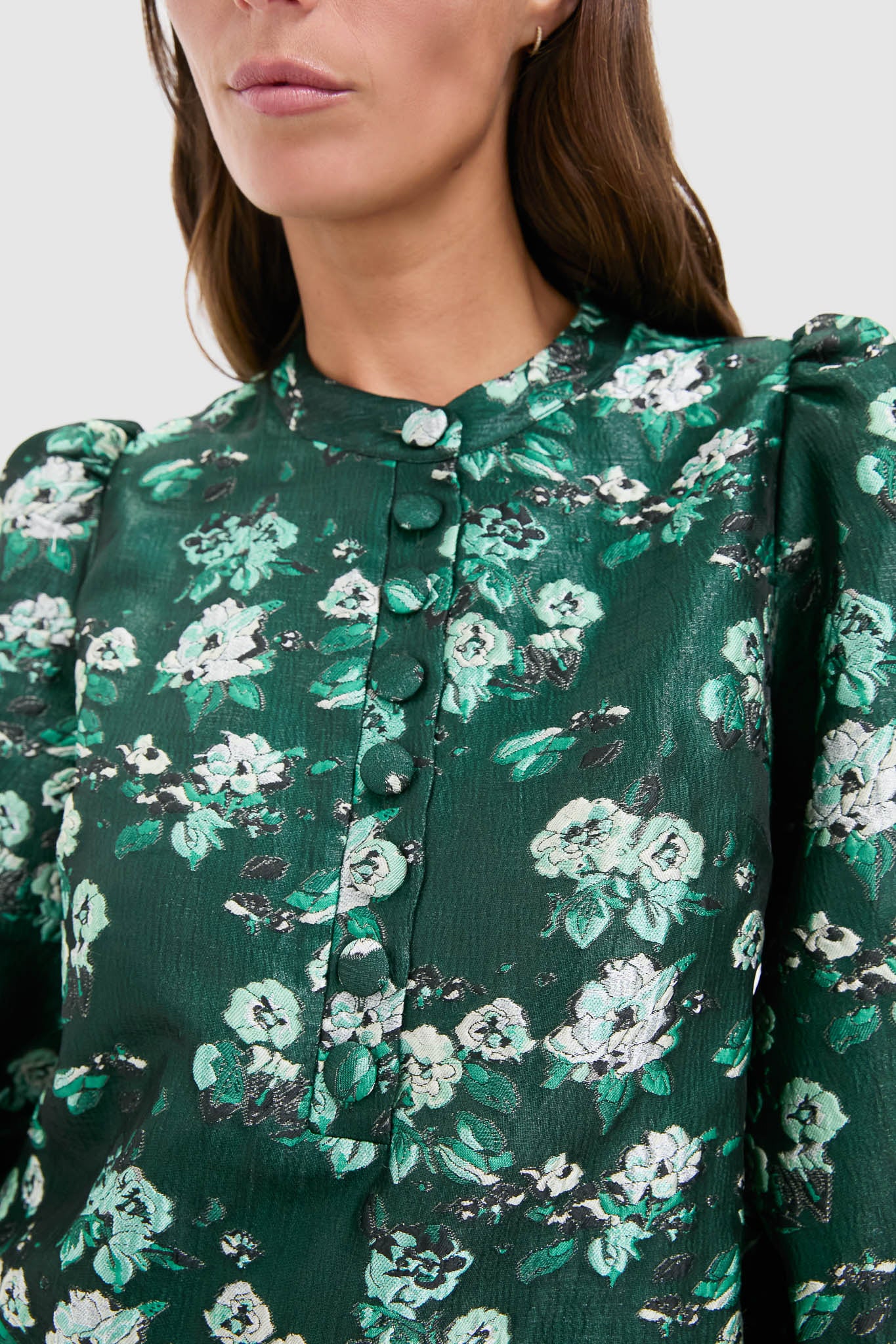 Pomander Place Emerald Magnolia Floral Jacquard Samantha Dress Green / M Pomander Place Emerald Magnolia Floral Jacquard Samantha Dress Green / M