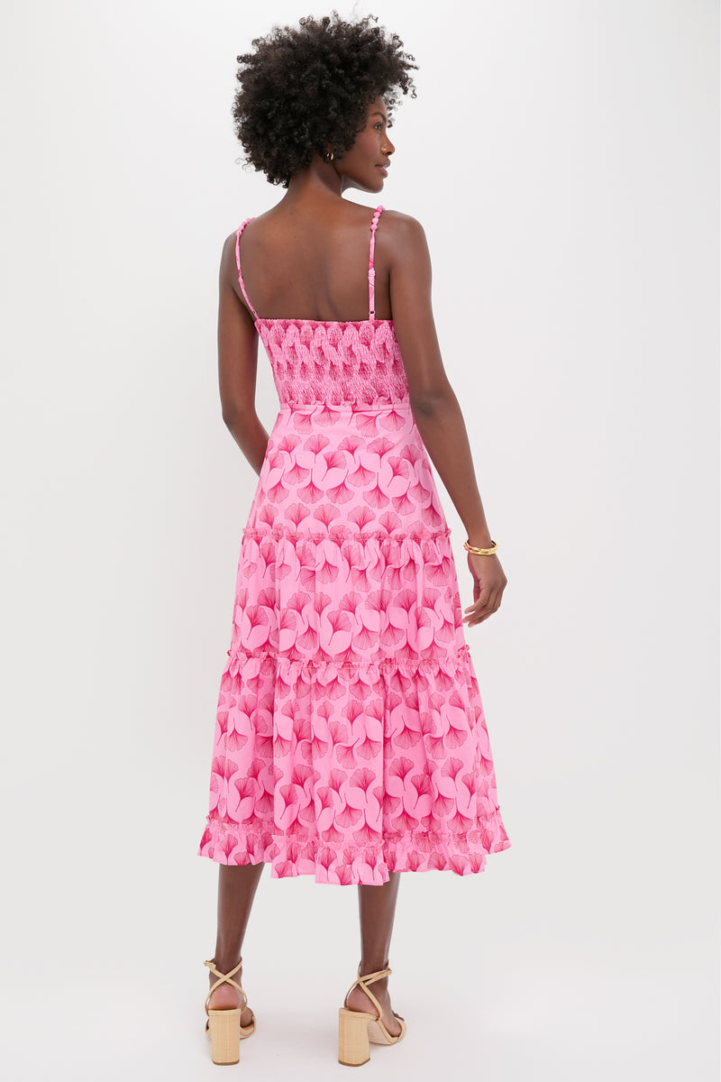 Pink & Raspberry Ginkgo Floral Augustine Midi Dress