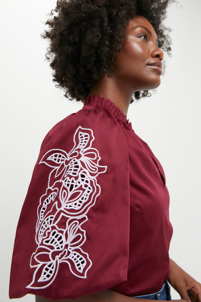 Plum with Lilac Embroidery Floria Blouse