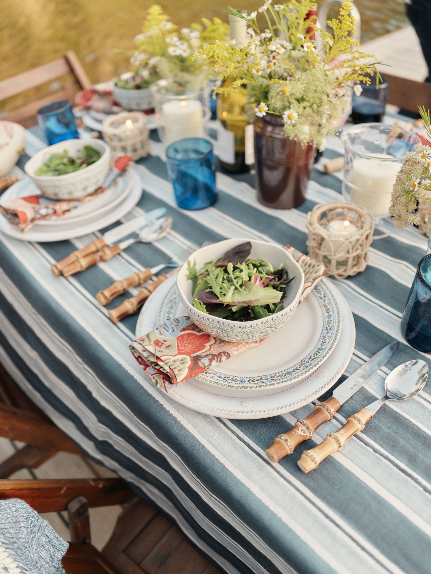 Blue and Grey Stripe Tablecloth