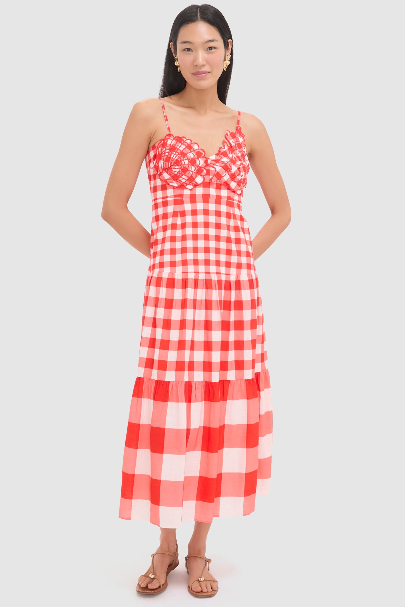 Red Gingham and Shell Taylor Midi Dress