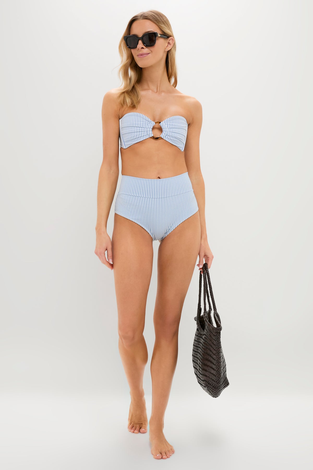 Classic Blue Stripe High Rise Bikini Bottom