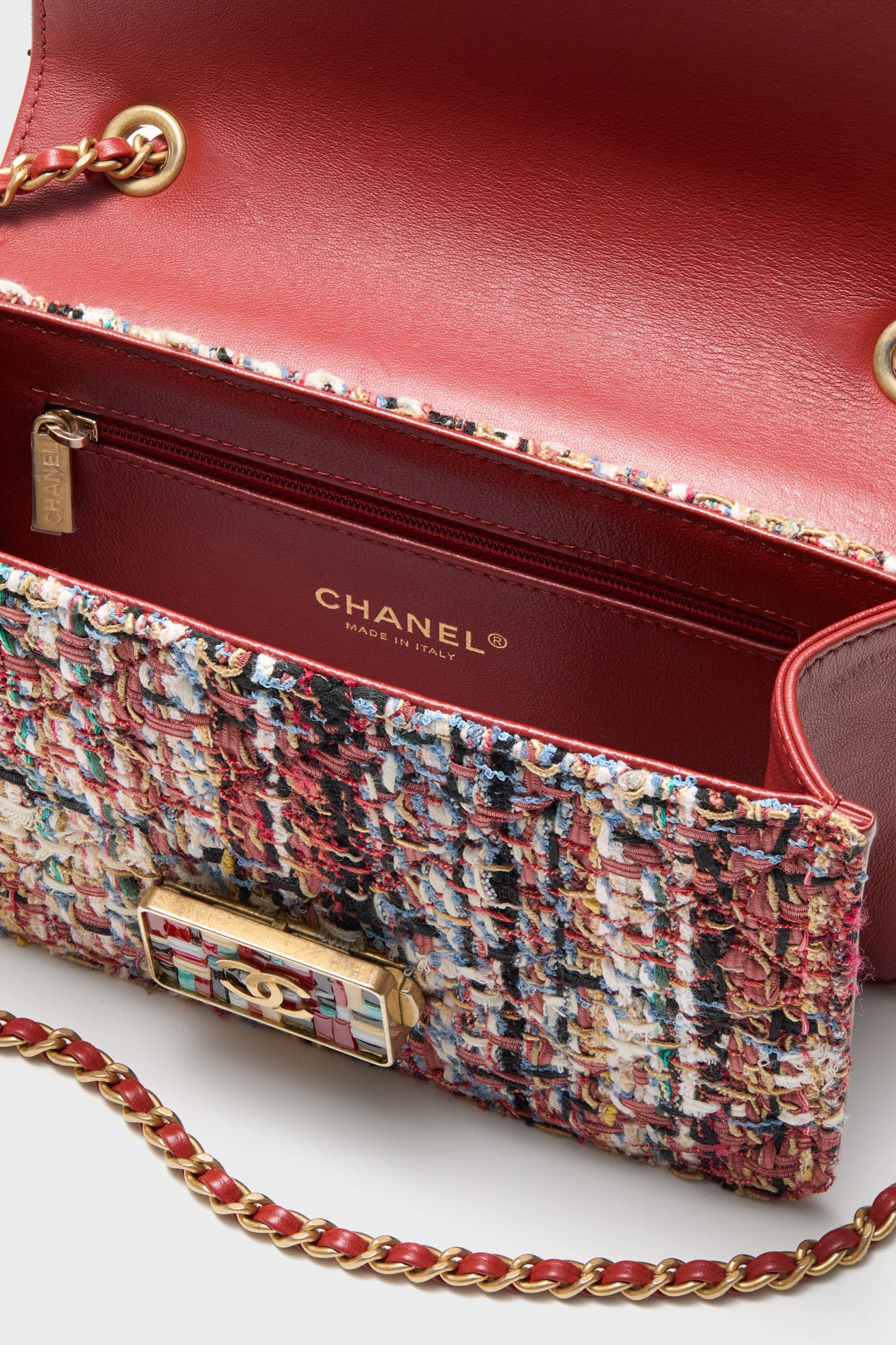 CHANEL Red Tweed Beauty Lock Flap Bag