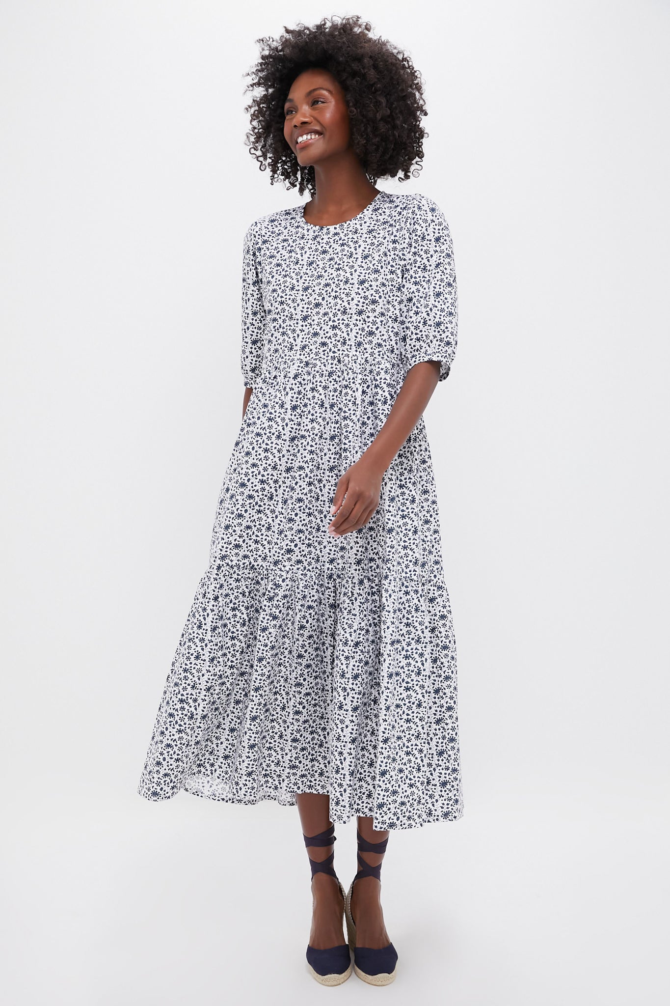 Exclusive Navy Ditsy Print Gaia Dress | SZ Blockprints