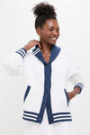 White and Navy Varsity Freya Cardigan