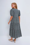 Green & Pink Floral Tiered Sadie Midi Dress