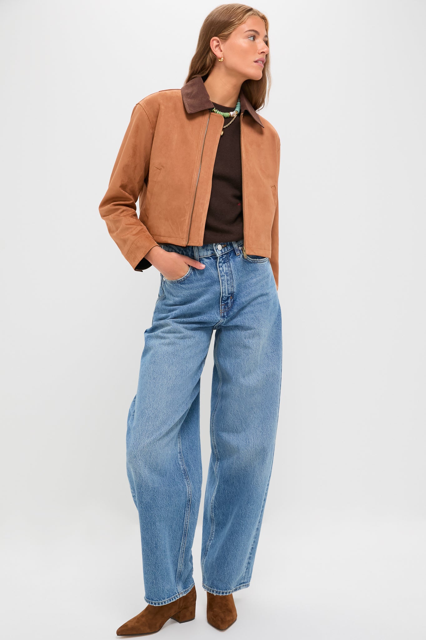 Camel Theo Suede Zip Up Chore Jacket