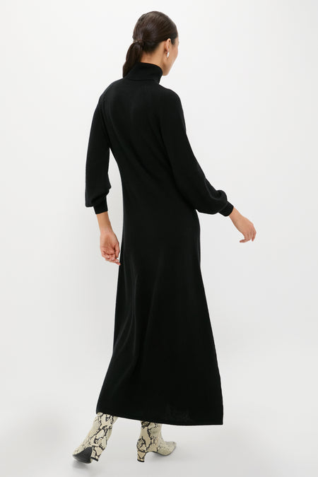 Black Cashmere Turtleneck Maxi Dress