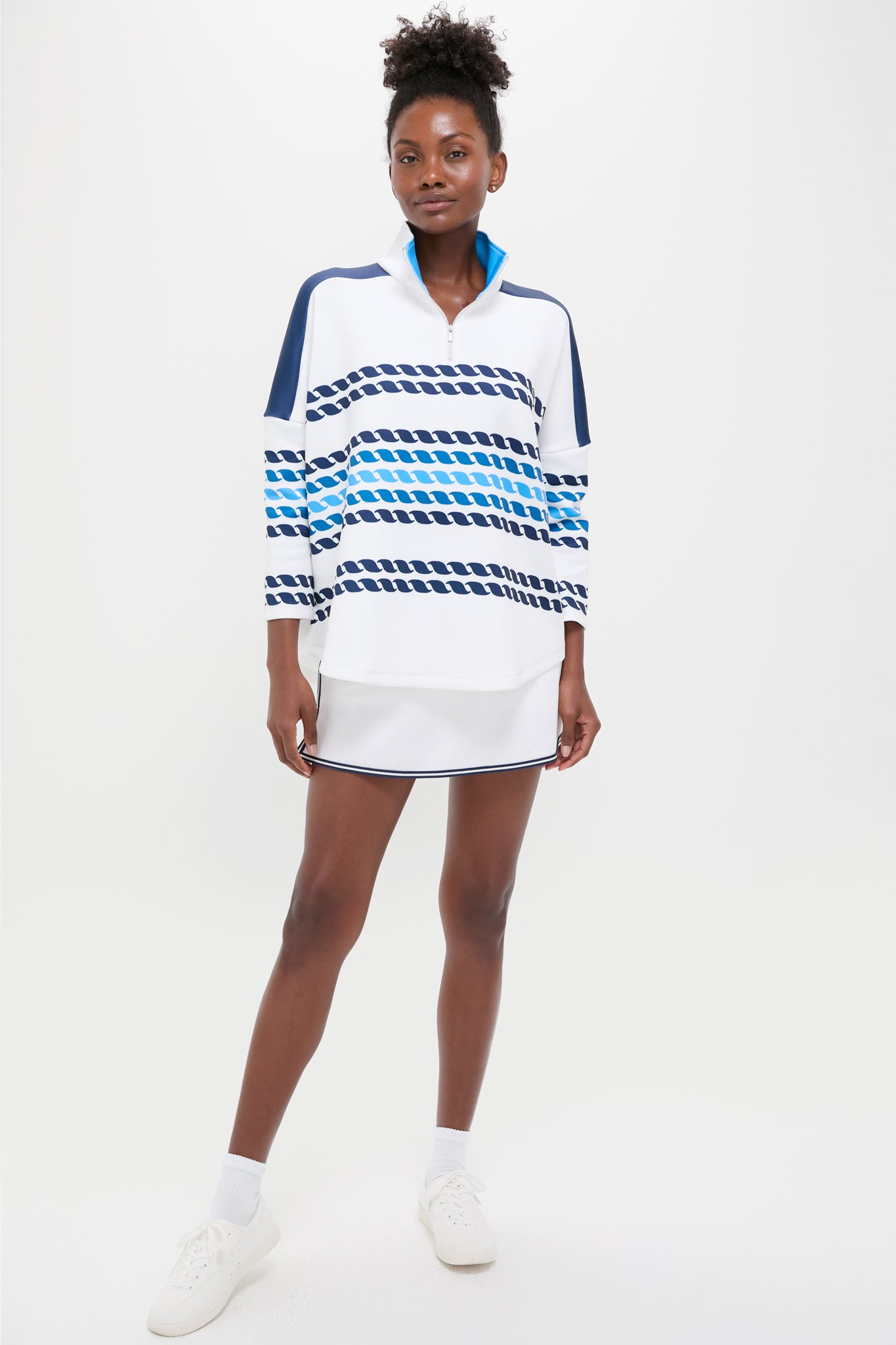 White and Blue Tricolor Stripe Hudson Quarter Zip | Tnuck Sport