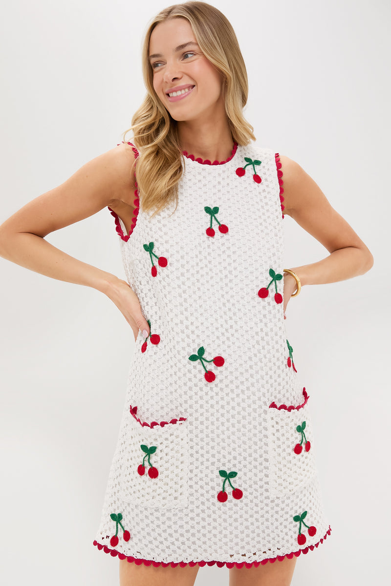 Bright White Cherry Crochet Wynn Mini Dress