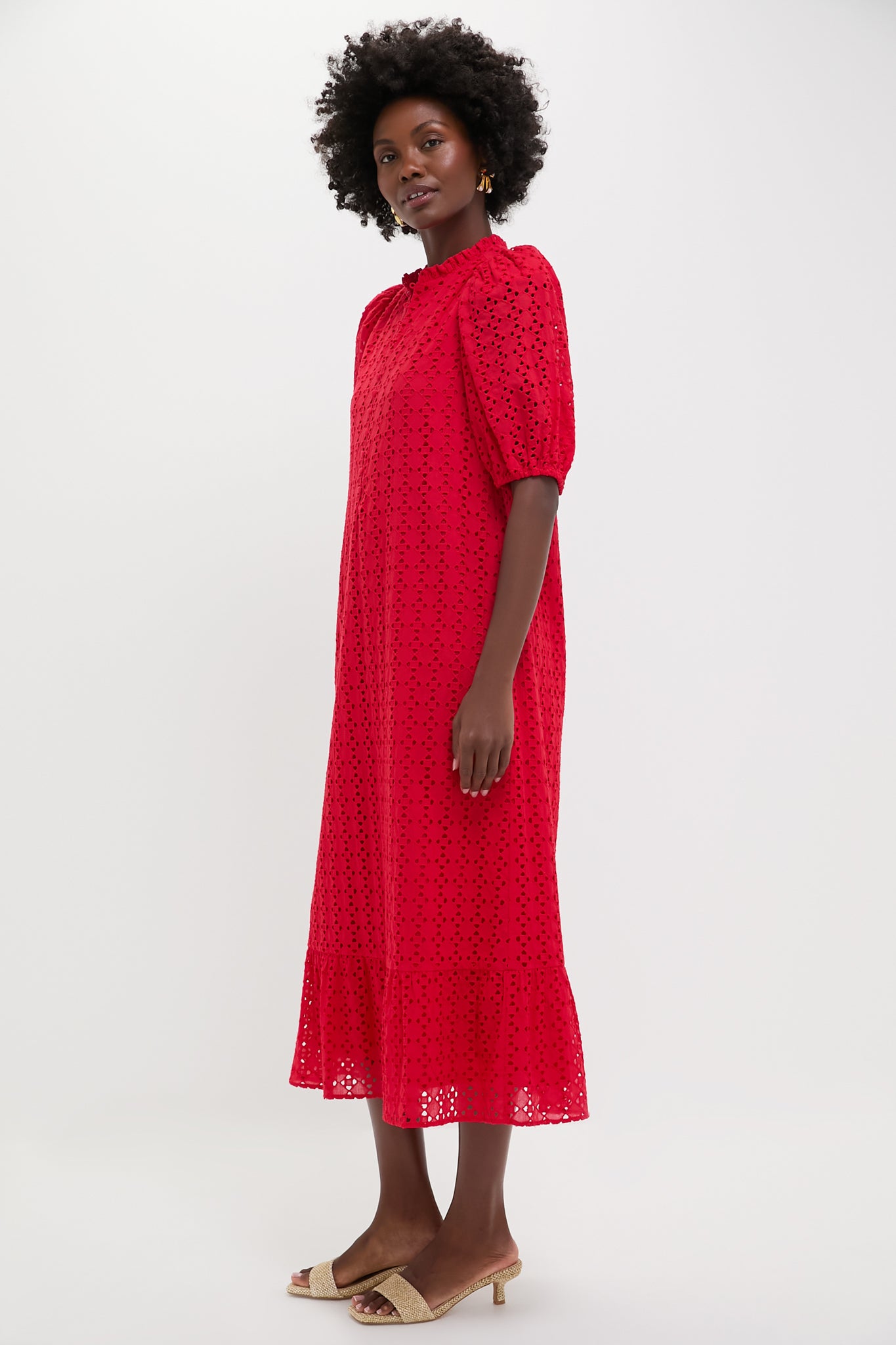 Red Eyelet Tryall Midi Dress