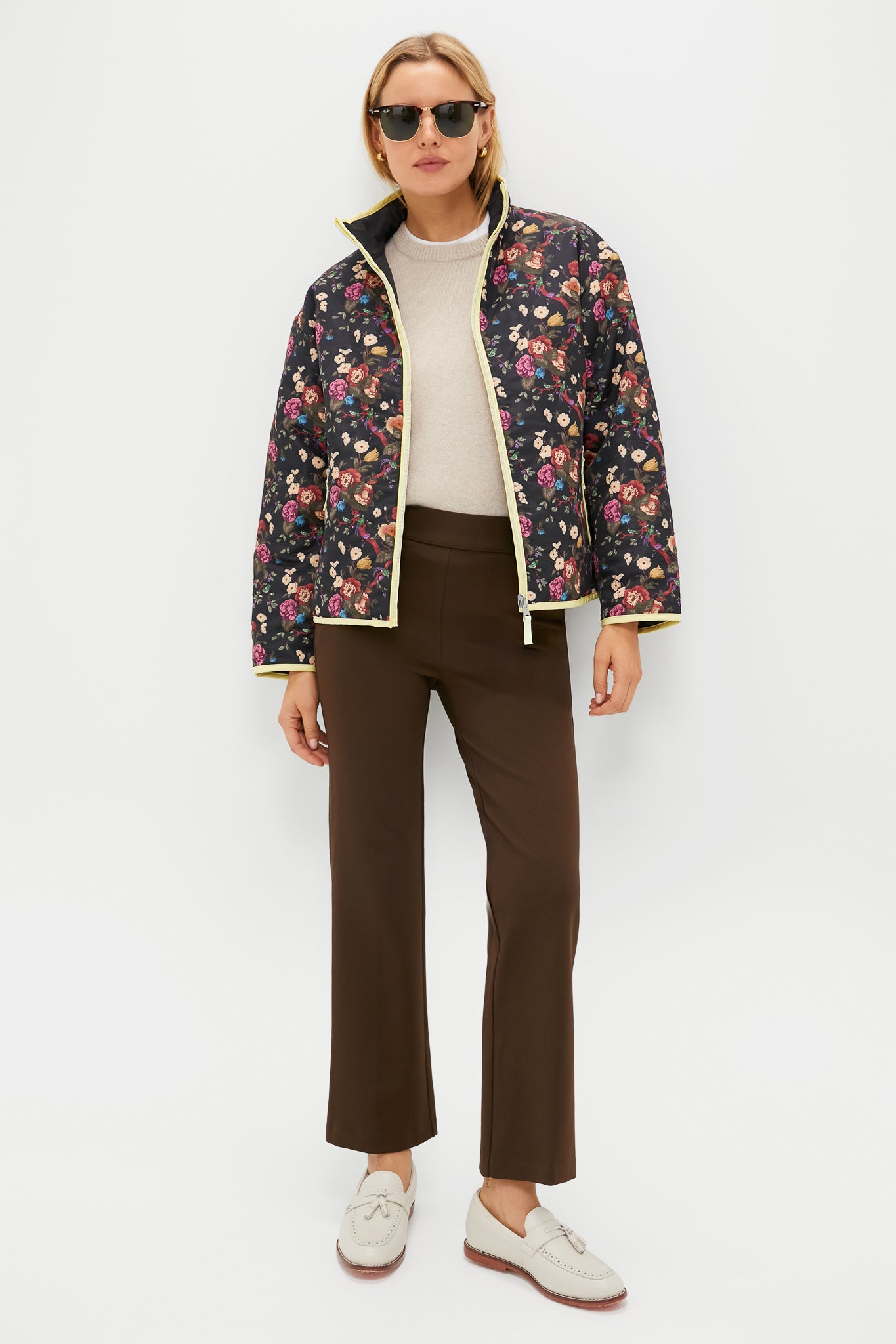 Reversible Black and Baroque Floral Quilted Mallory Jacket
