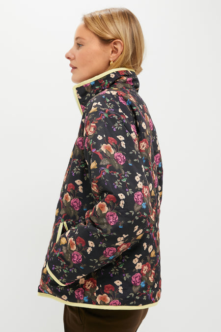 Reversible Black and Baroque Floral Quilted Mallory Jacket