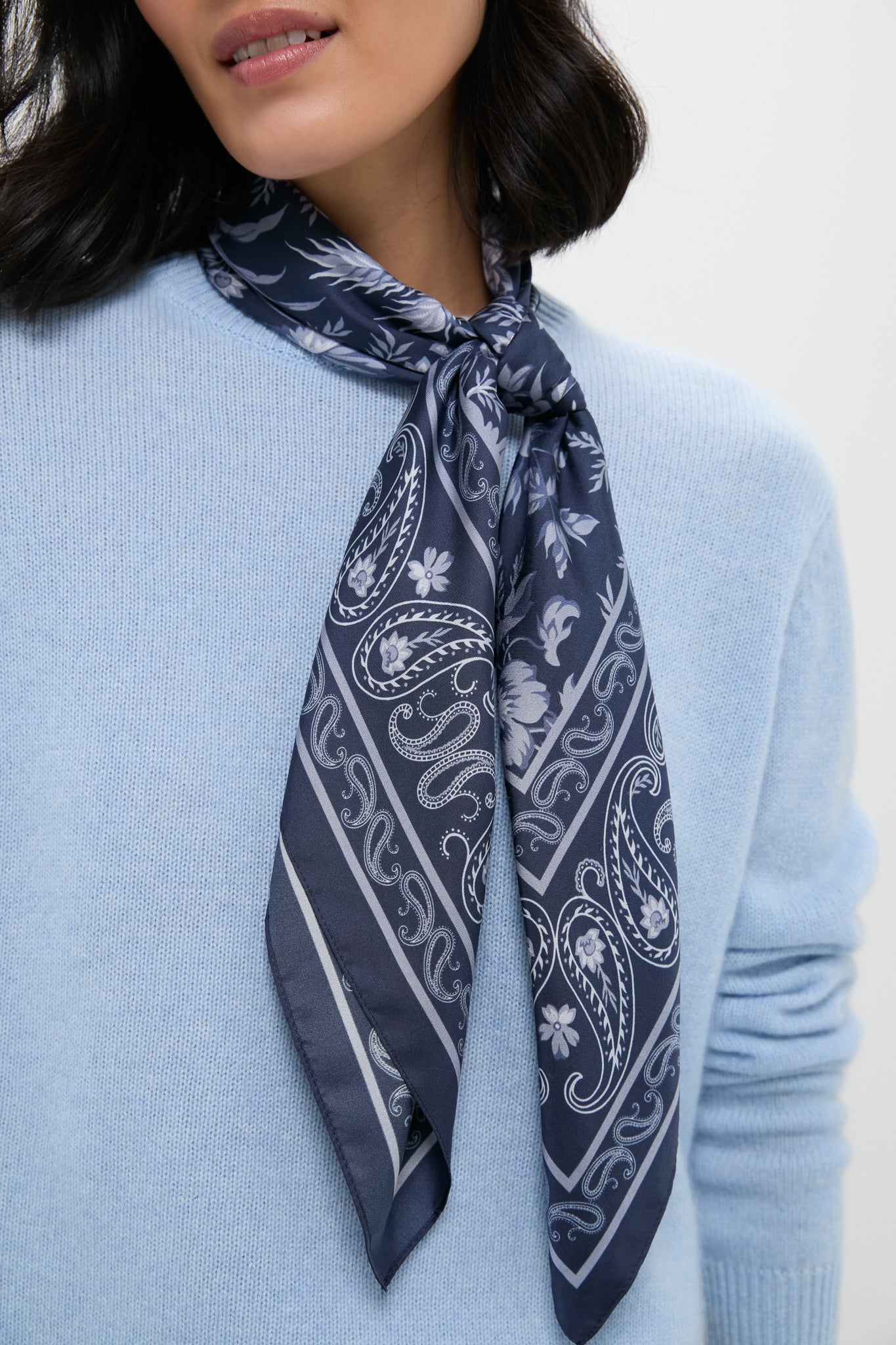 Navy Floral Bandana Medium Silk Scarf