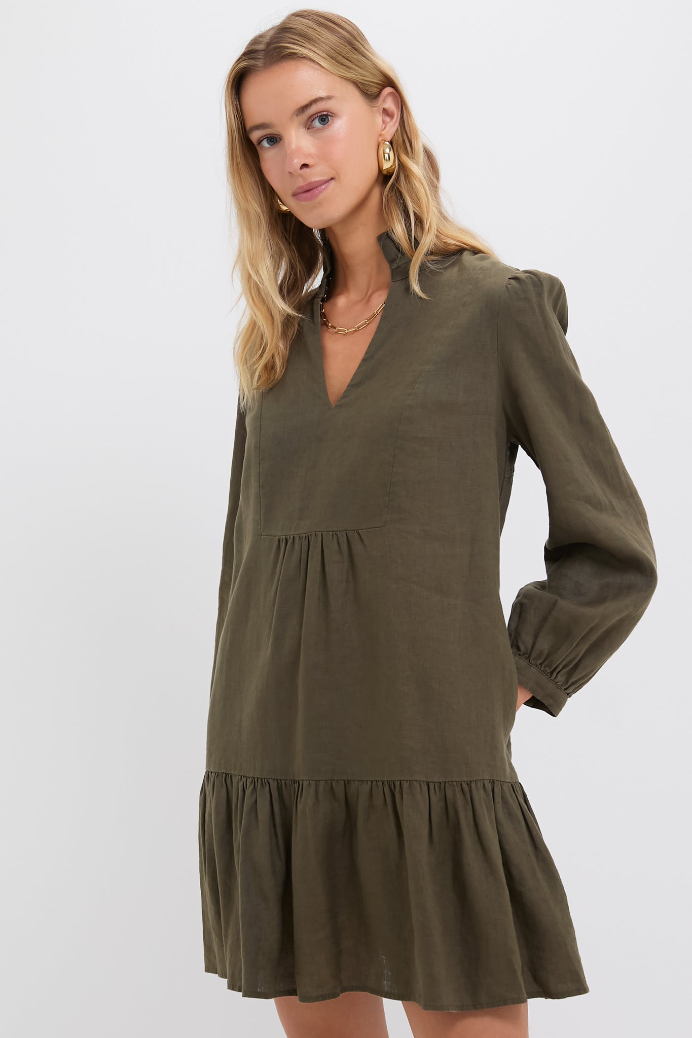 Olive Green Linen Palmerston Dress