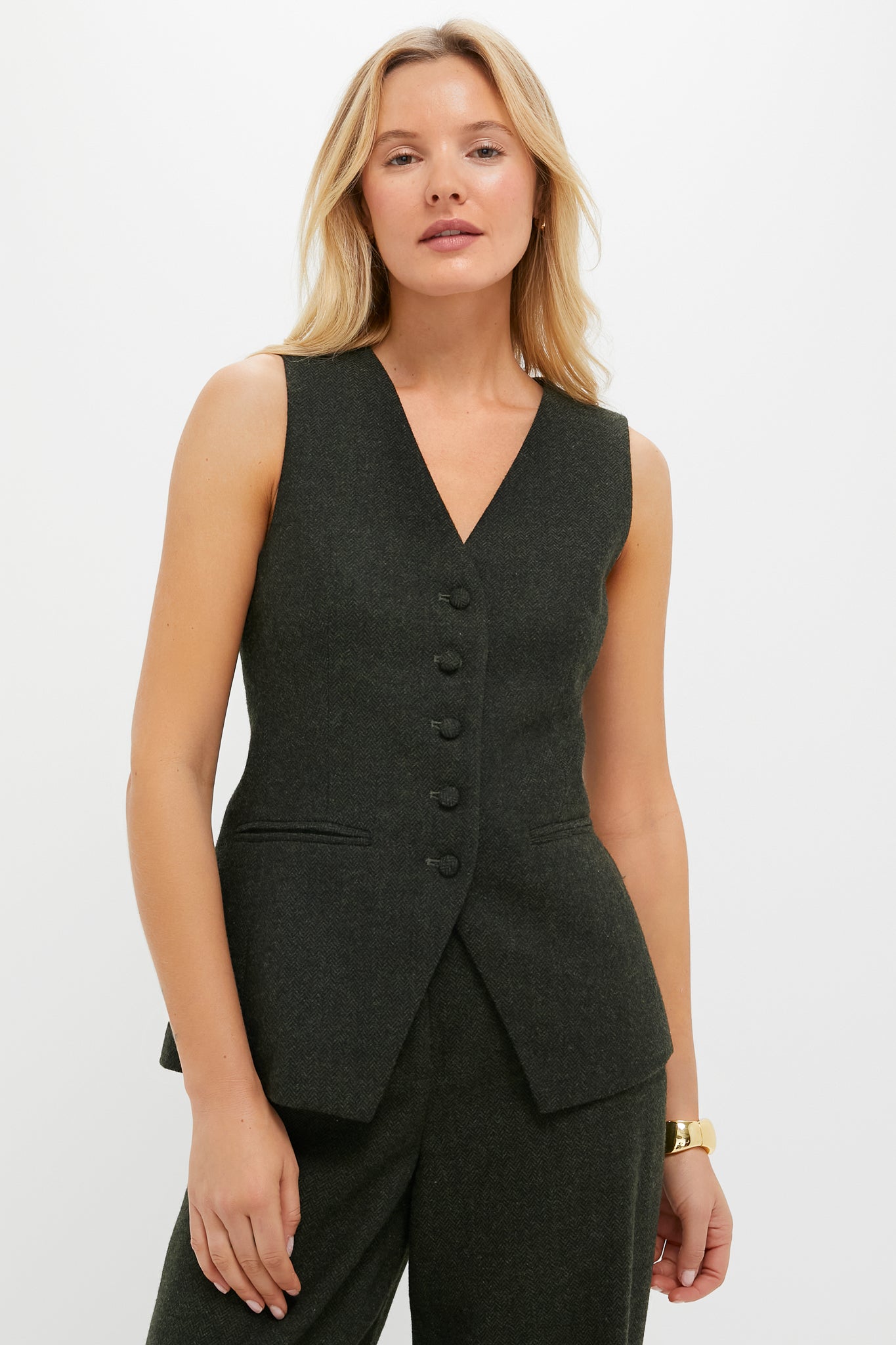 Hunter Green Tweed Herringbone Thompson Vest